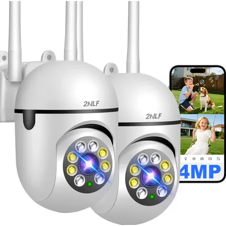 2NLF® 2PCS Cámara De Seguridad Wifi 4MP Ultra HD Camara Vigilancia Con Alarma Foco 360° Visión nocturna en color