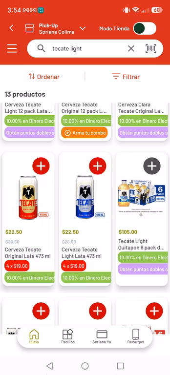 4x19 Tecate light y roja en soriana