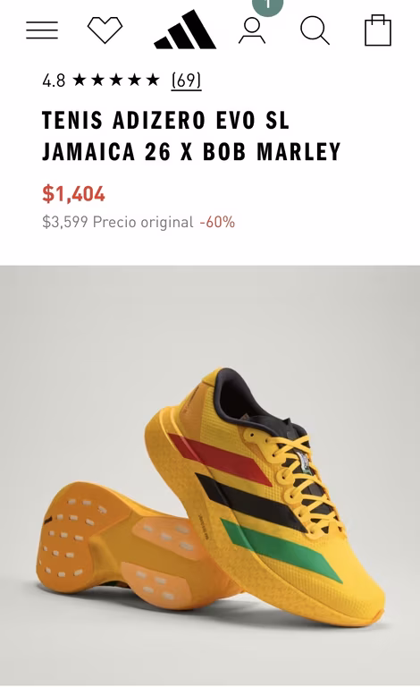 Adidas: TENIS ADIZERO EVO SL JAMAICA 26 X BOB MARLEY