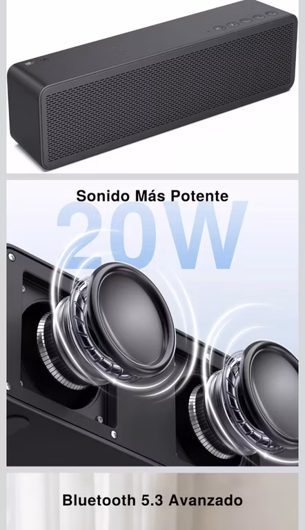 Amazon: 1Hora Bocina Bluetooth Portátil 20W