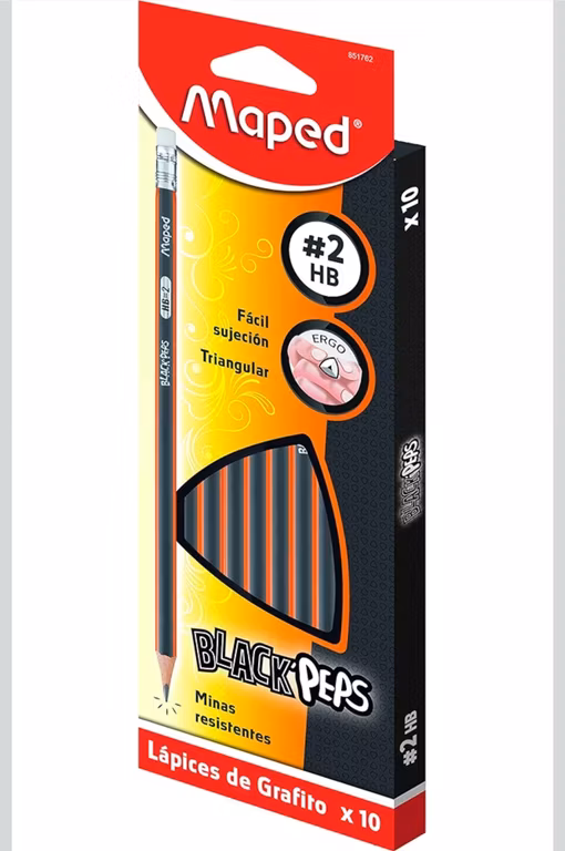 Amazon: 4x3 en Maped Black'Peps Lápiz de Grafito, Triangular, Mina Resistente, Gris, caja con 10 | $36 c/u (agregando sopa)