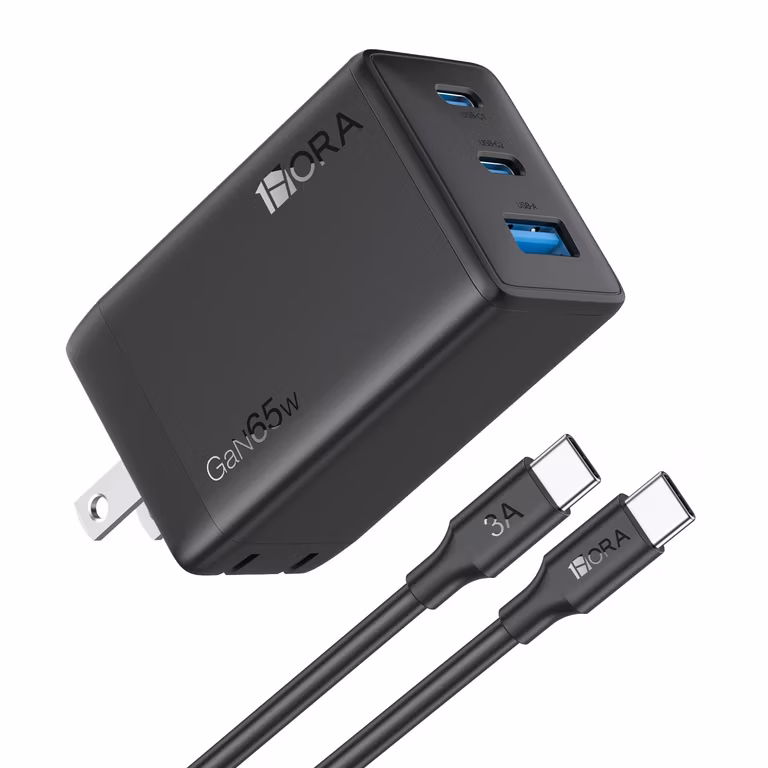 Amazon: 65W Cargador Tipo C GAN de 3 Puertos con Cable USB C 65W 2M, Carga Rapida USB C Plegable, Compatible con MacBook Pro/Air e iPhone