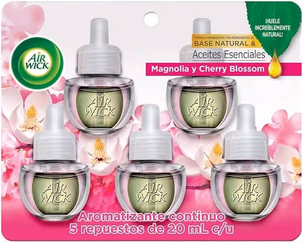 Amazon: Air Wick Repuestos Para Aromatizante De Ambiente Continuo, Aroma Magnolia & Cherry Blossom, 5 Piezas de 20 ml con planea y ahorra