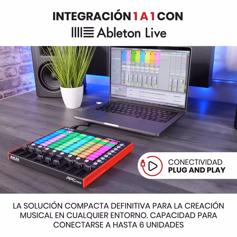AMAZON: Akai Professional APC Mini MK2 Controlador MIDI Pad USB 64 Pads RGB, 9 Faders, Modos Drum y Note, Mapeo 1:1 para Ableton Live