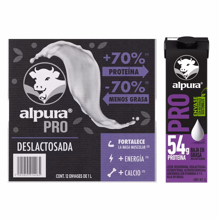 Amazon: Alpura Pro con extra proteína Deslactosada Ultrapasteurizada en Paquete de 12 piezas | Planea y Ahorra
