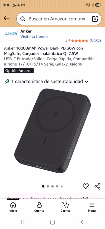Amazon: Anker 10000mAh Power Bank PD 30W con MagSafe USB-C Entrada/Salida, Carga Rápida