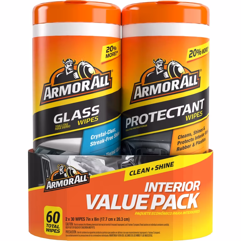 Amazon: Armor All 18780 Protectant + Glass Toallitas Vidrio Limpieza Sin Aroma 30 Unidades Pack 2 - Oferta Prime