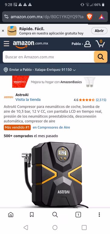 Amazon: AstroAI Compresor para neumáticos de coche,