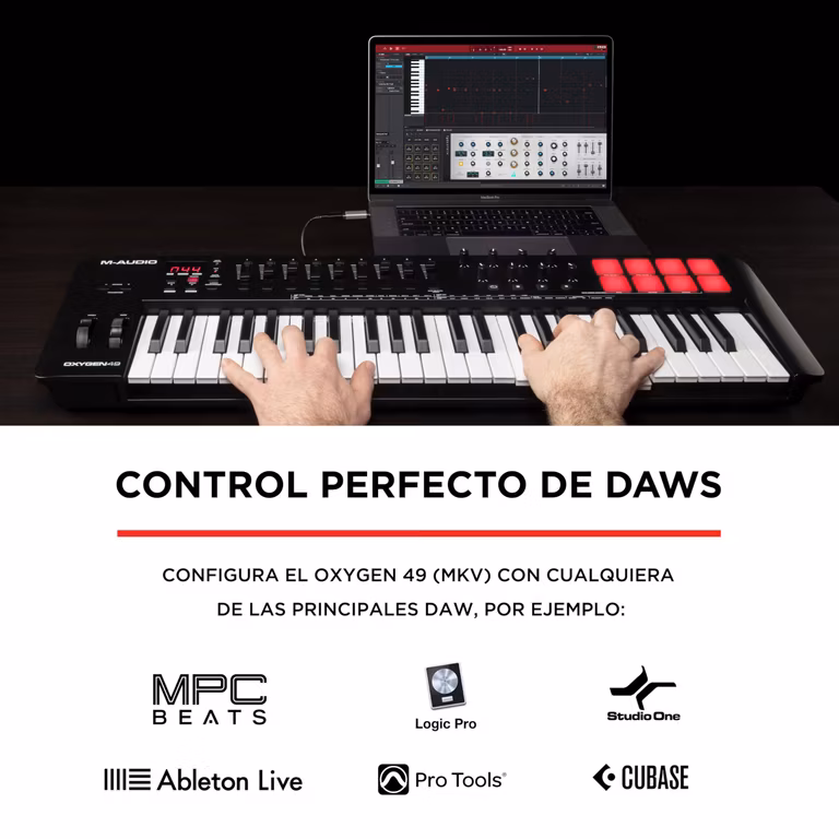 AMAZON: AUDIO Oxygen 49 MKV Controlador de Teclado USB MIDI 49 Teclas Sensibles, 8 Pads, 8 Mandos, 9 Faders y Software DAW Incluido