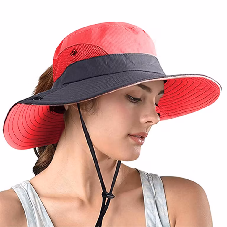 Amazon: AUTOWT Sombreros de Sol para Mujeres, Agujero de Cola de Caballo, Sombrero Cubo ala Ancha Algodón, Protección Solar UV