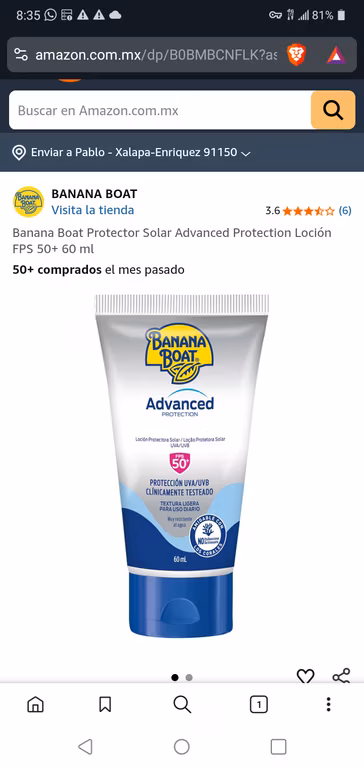 Amazon: Banana Boat Protector Solar Advanced Protection Loción FPS 50+ 60 ml
