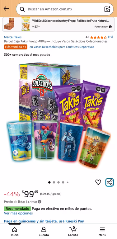 Amazon Barcel caja 2 takis Fuego - incluye vasos Galacticos