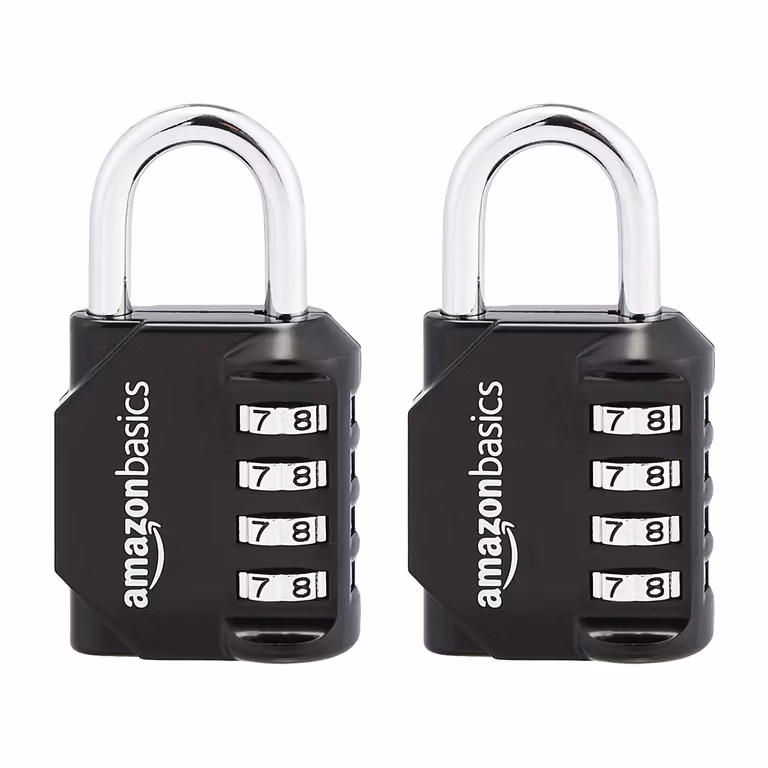 Amazon Basics Candado de Combinación 4 Dígitos Negro, Paquete de 2, Aleación de Zinc