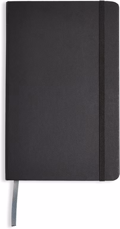 Amazon Basics - Cuaderno con forro clásico, 240 páginas, de rayas, tapa dura negra, 12.7 cm x 21 cm | Planea y Ahorra
