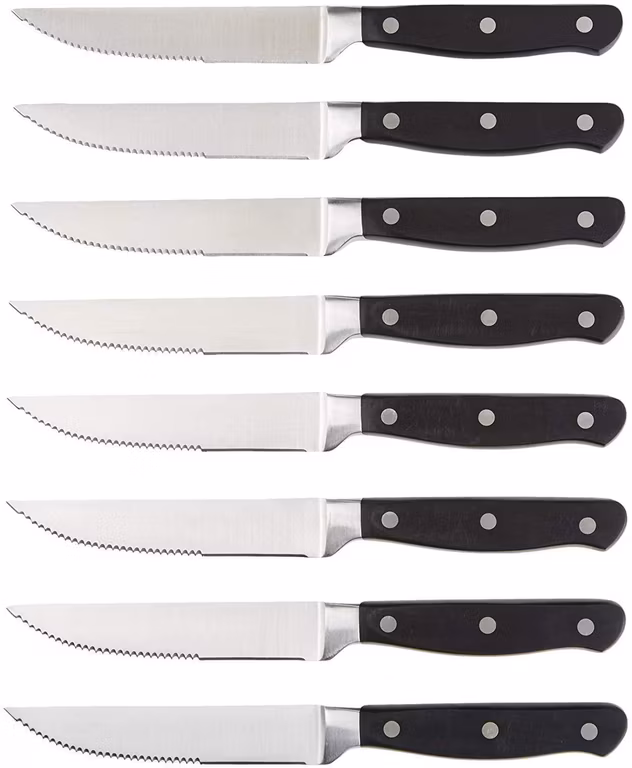 Amazon Basics - Juego de cuchillos para carne de cocina, 8 piezas, color negro. - Oferta Prime