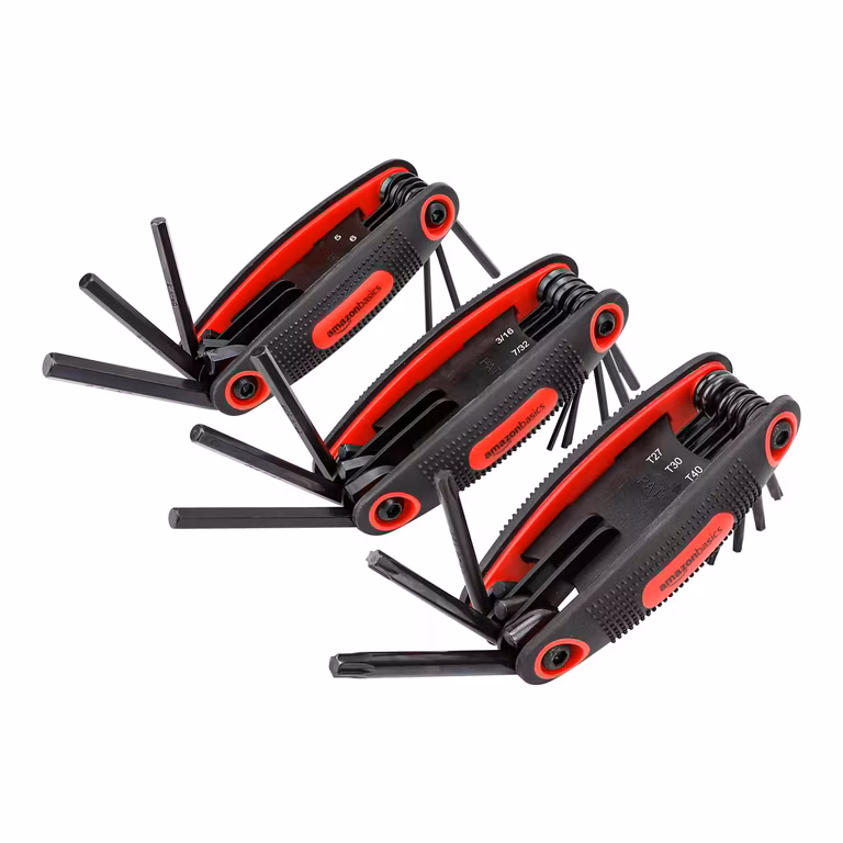 Amazon Basics Juego de llaves hexagonales de varios tamaños para tareas ligeras de bricolaje en el hogar, métricas, SAE, Torx, con funda