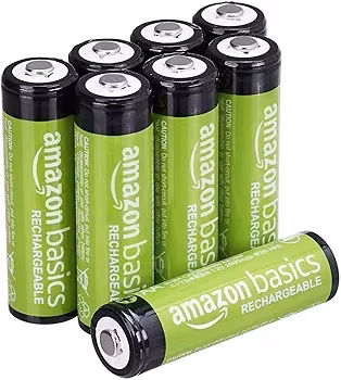 Amazon Basics - Paquete de 8 pilas recargables AA NiMH, 2000 mAh, recargables hasta 1000 veces, precargadas