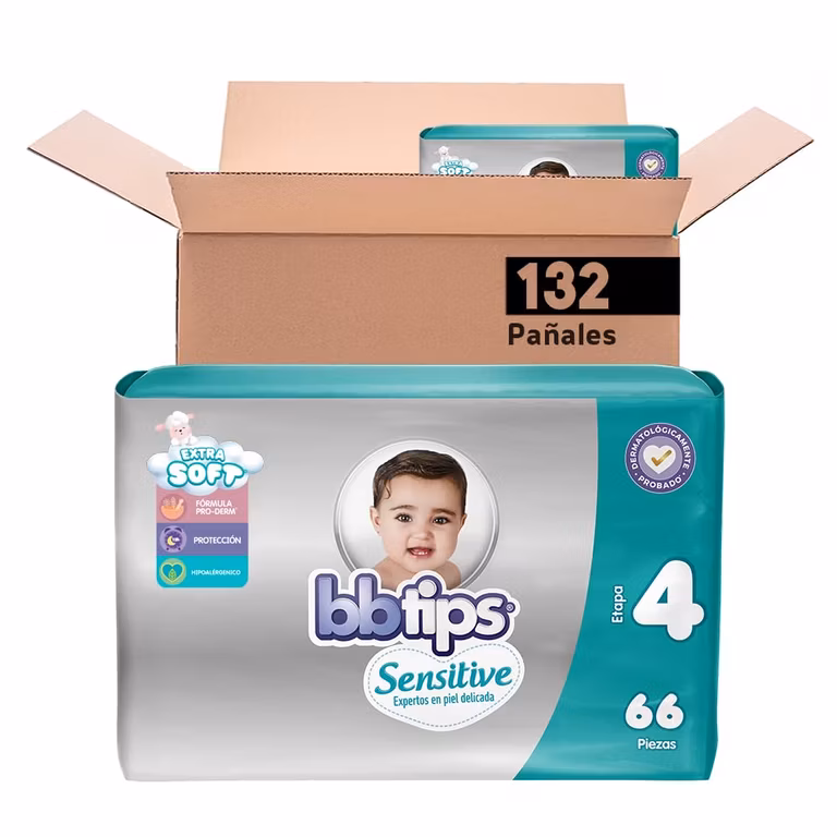 Amazon: BBtips Sensitive Pañales, Talla Grande/4, 132 Pañales