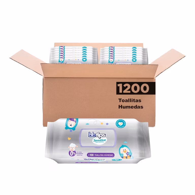 Amazon: BBtips Sensitive Toallitas Húmedas, Caja con 12 paquetes x 100 piezas (planea y ahorra)