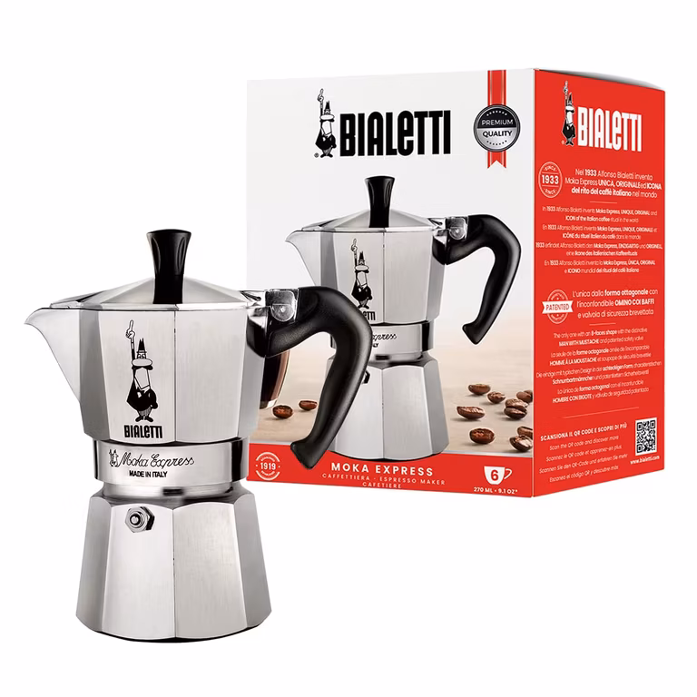 Amazon: Bialetti 1163 Moka Express 6 tazas, Gris/Aluminio