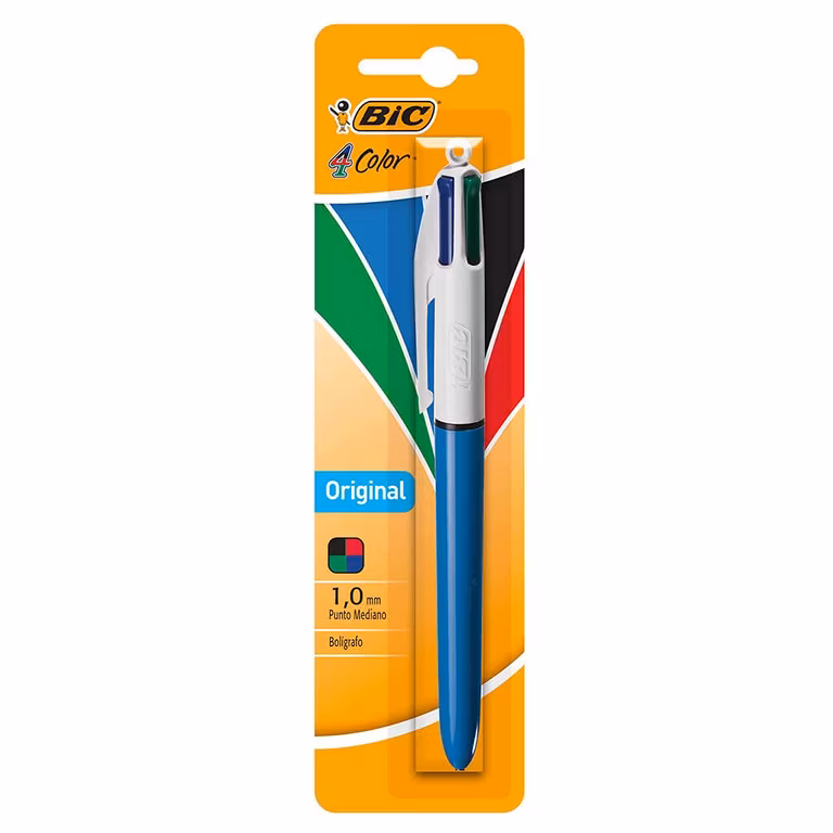 Amazon: BIC, Bolígrafo de Punto Mediano, Pluma Clásica con Clip, 4 Color, Tinta Color Negro, Azul, Verde y Rojo, 1 pieza - 4 al precio de 3