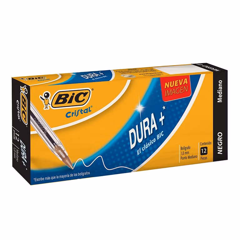 Amazon: BIC, Bolígrafo de Punto Mediano, Pluma Clásica, Cristal Dura +, Tinta Color Negro, 12 piezas