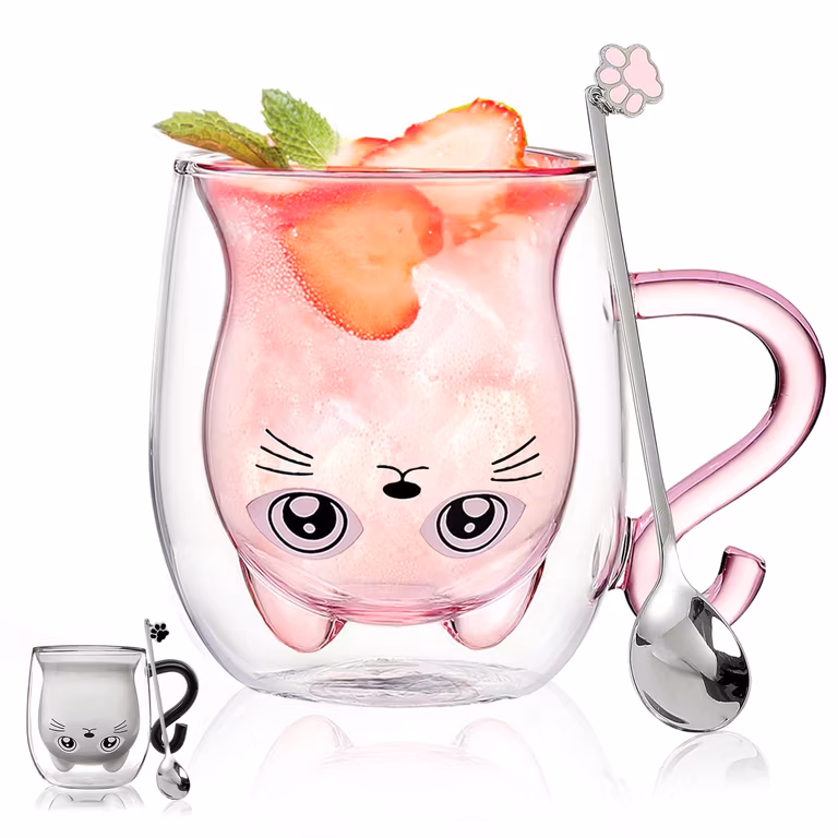Amazon: Binoster - Taza con aislamiento de doble pared, taza para café, , gato