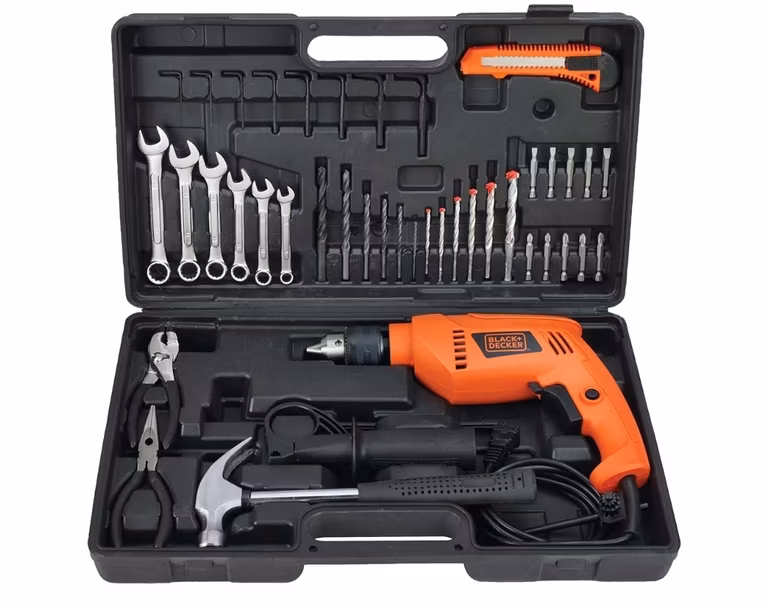 Amazon - BLACK+DECKER Taladro Rotomartillo Eléctrico 1/2" (13mm), 550W, 20V, Incluye 40 Herramientas Manuales, HD565K