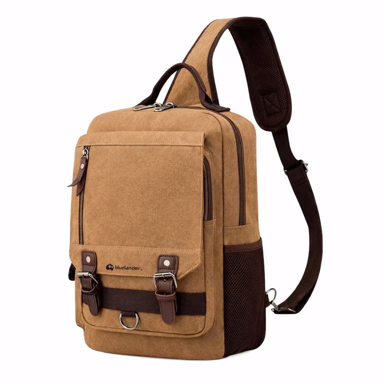 Amazon: Bluelander Mochila Cruzada, Pechera con Hebilla Magnética y Múltiples Bolsillos de Gran Capacidad, Lona Impermeable Estilo Vintage