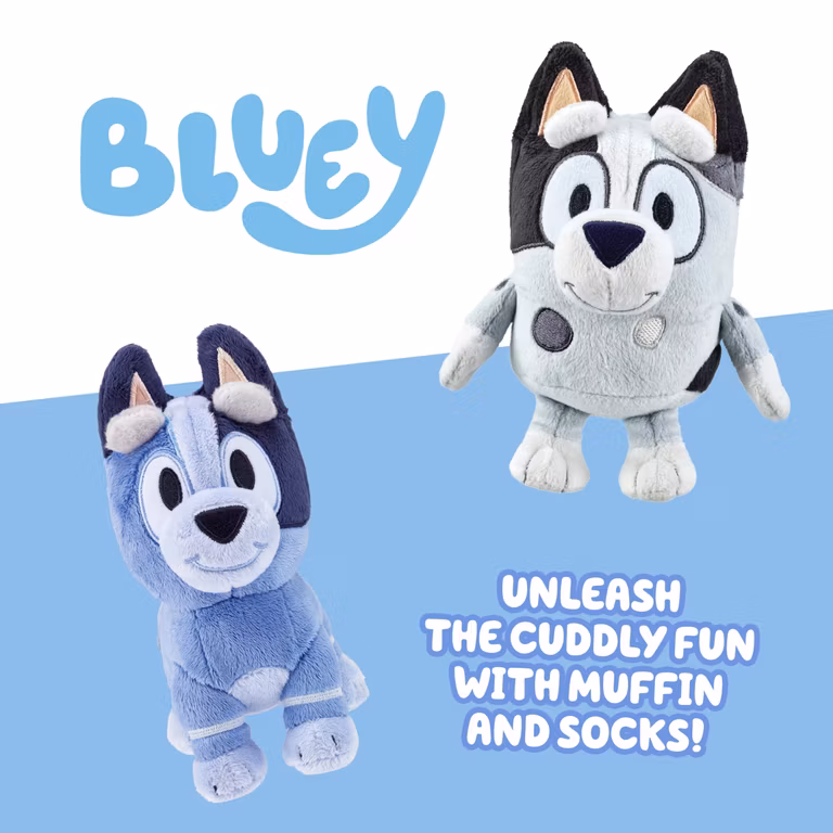 AMAZON: Bluey Muffin & Socks - Paquete de 2 Animales de Peluche Suaves