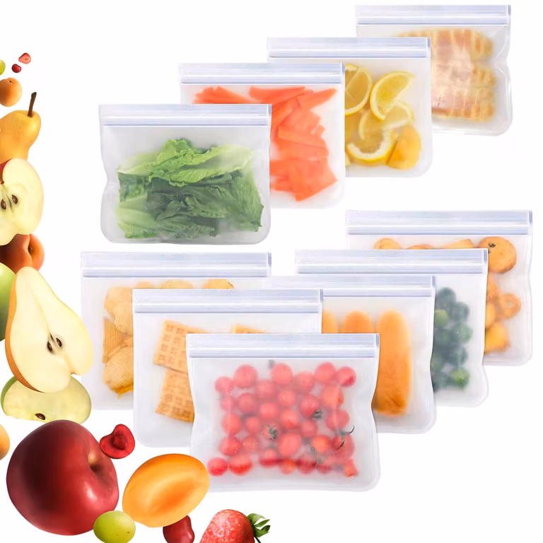 Amazon: Bolsas de Almacenamiento Reutilizables, Kit de 10 Bolsas Herméticas para Alimentos, Sin BPA, Ideal para Congelador