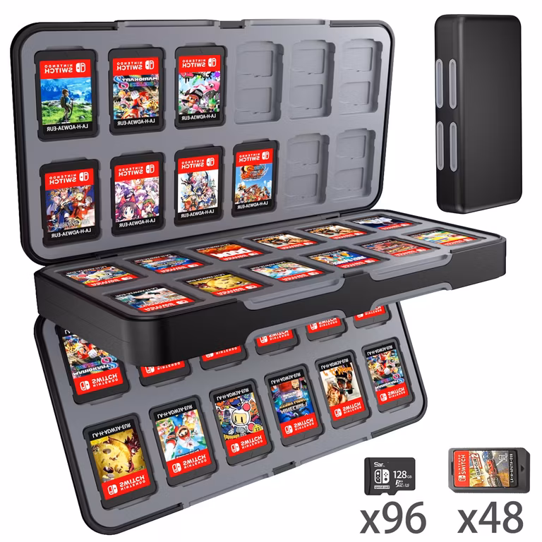 Amazon: BuFan Estuche de Almacenamiento para Juegos de Nintendo Switch y Nintendo Switch 2 (para guardar 48 Cartuchios y 96 Micro SD)