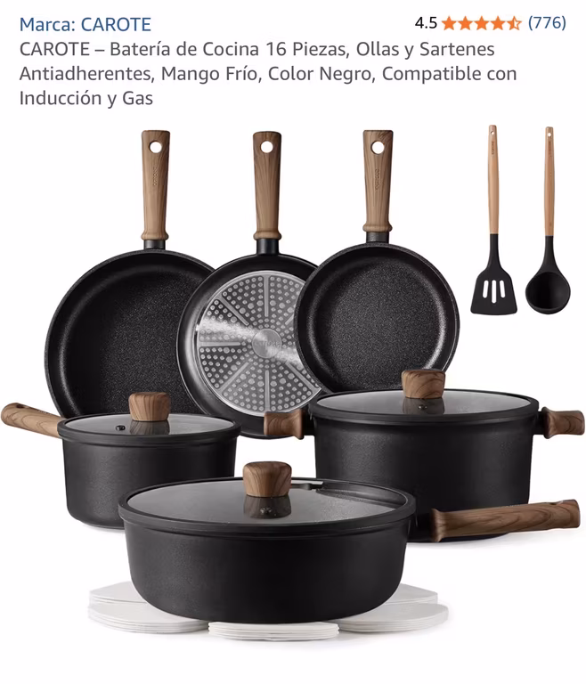 Amazon: CAROTE – Batería de Cocina 16 Piezas, Ollas y Sartenes Antiadherentes | Precio más bajo histórico