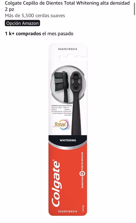 Amazon: Cepillo Colgate Total Whitening 2 pz quda en $36.66 C/U comprando 3 y en 33.91 C/U comprando 6