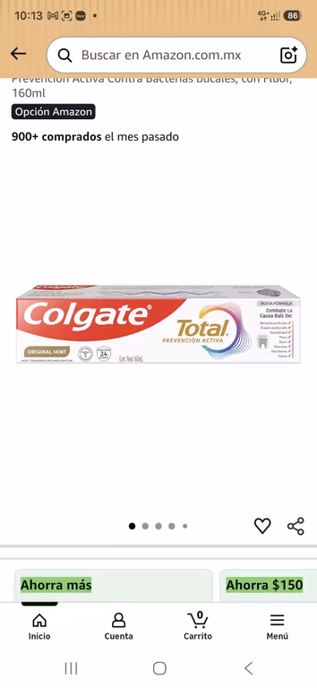 Amazon: Colgate Total Orginal Mint. Planea y Ahorra + Responde y Gana + Multicompra. 10pz por $117