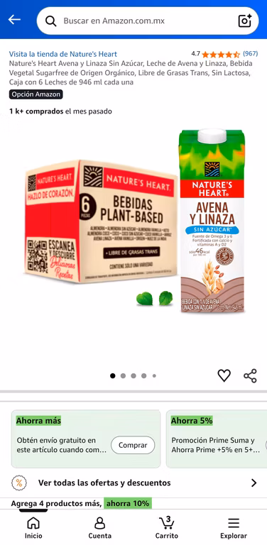 Amazon | En la compra de $550 pesos en Nature's Heart, recibe 15% de descuento