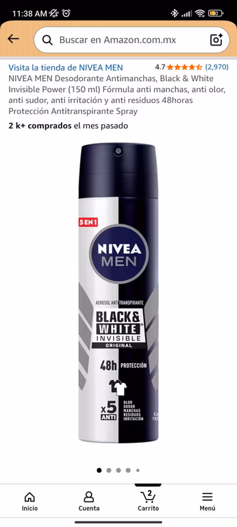 Amazon: (comprando 2) NIVEA MEN Desodorante Black & White Invisible Power | Planea y Ahorra