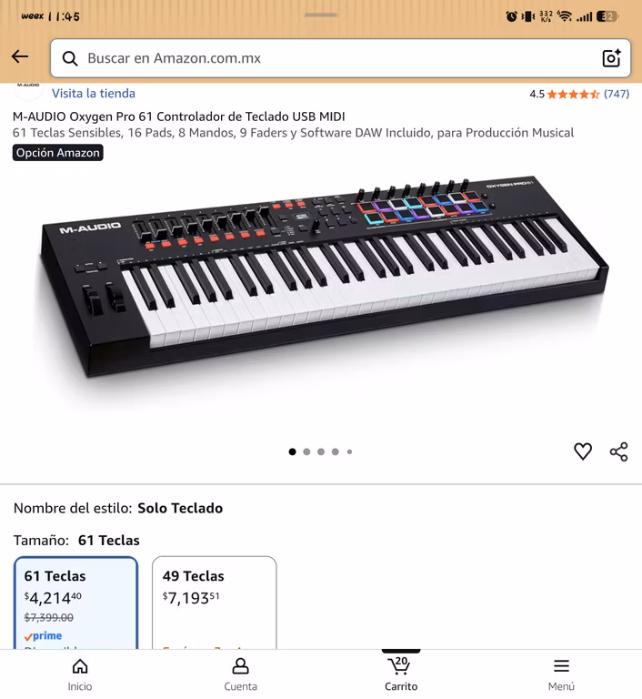 Amazon: Controlador Teclado MIDI M-audio oxygenpro de 61 teclas
