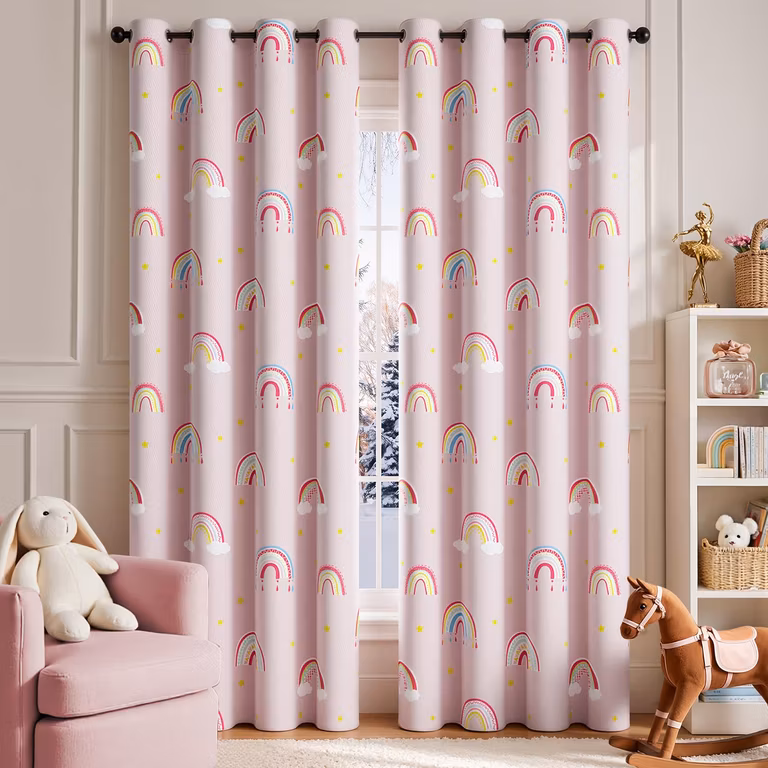 Amazon: Cortinas Opacas para Guardería Habitación de Niños Cortinas Rosa Arcoíris Lindas para Dormitorio