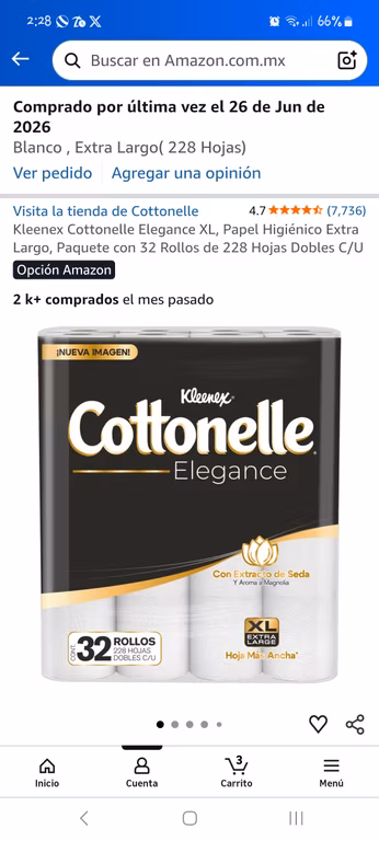Amazon : Cotonelle elegance XL 32 rollos (oferta del 3x2, comprando 3 $170, comprando 6 $143, comprando 10 $140)