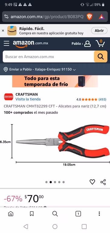 Amazon: CRAFTSMAN CMHT82299 CFT - Alicates para nariz (12,7 cm)