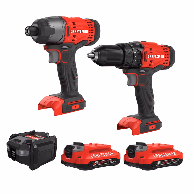 Amazon: CRAFTSMAN Kit Taladro Inalámbrico y Atornillador de Impacto, 20V, Incluye 2 Baterías y Bolsa de Herramientas