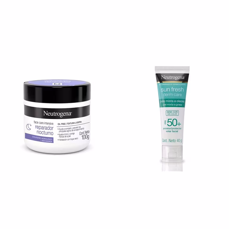 Amazon: Crema Hidratante Facial Reparador Nocturno Neutrogena Face Care Intensive Colageno 100g + Sun fresh Protector Solar Facial , 40g