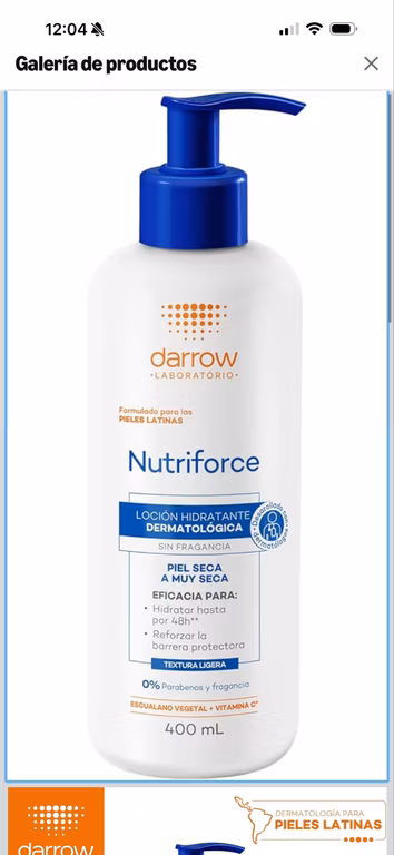 Amazon: DARROW, Loción Hidratante Corporal Nutriforce, Con Ácidos Grasos y Vitaminas C y E, Para Piel Seca o Muy Seca, Sin Perfume, 400ml