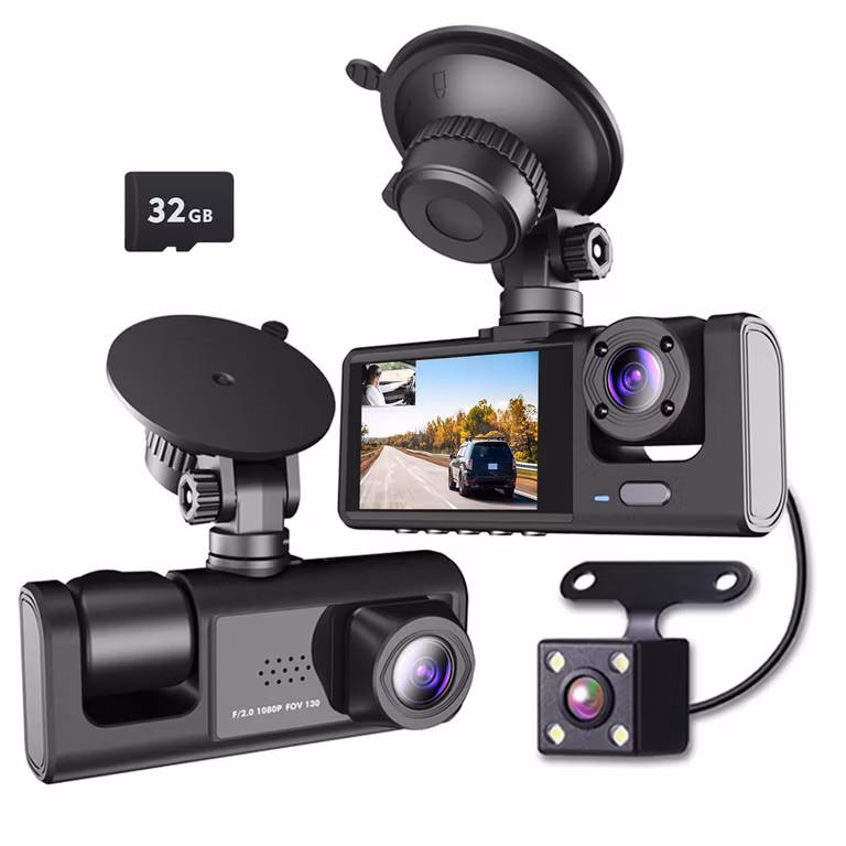 Amazon: DashCam HD 1080P Cámara 3en 1 Delantera y trasera Tarjeta SD ("Multas" y evitar Extorsi0nes).
