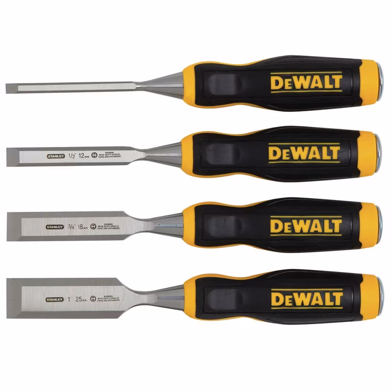 Amazon: DEWALT Juego de Formones para Madera 4 Piezas, Acero al Carbono Cromado con Mango ergonomico