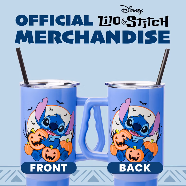 Amazon: Disney Lilo and Stitch Halloween Spooky Pumpkin Vaso de acero inoxidable con mango y pajita 40 onzas