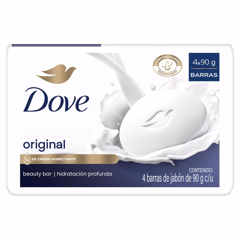 Amazon: Dove Jabón en Barra Original con 1/4 de crema humectante, 4 piezas de 90g (con Planea y Ahorra)