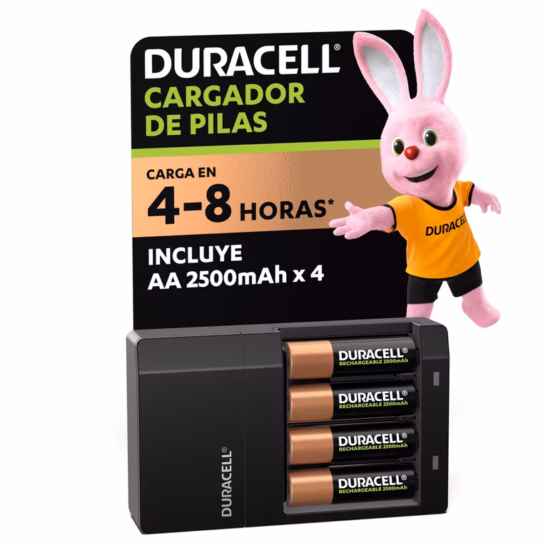 Amazon: DURACELL - Cargador premium pilas recargables, carga extra rápida DURACELL AA y AAA NiMH, incluye cargador + 4 pilas AA recargables