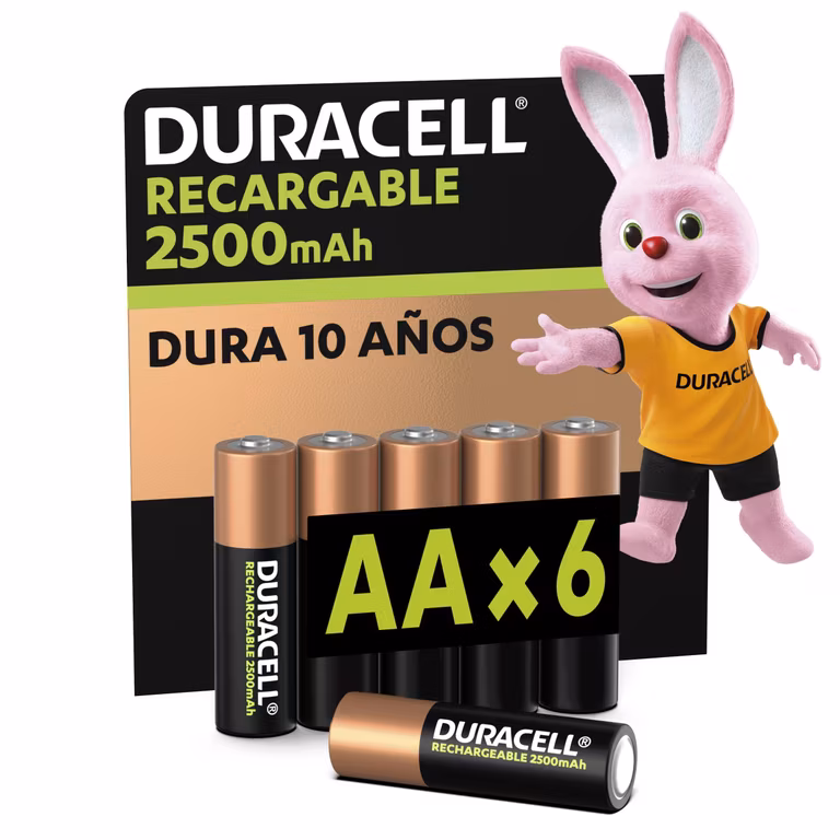 AMAZON: Duracell Pilas AA Recargables NiMH 2500mAh 1.2V, Paquete de 6 Pilas (Planea y Ahorra)